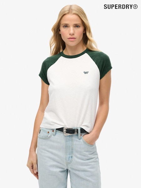 Superdry Enamel Green/Off White 100% Cotton Essential Logo Raglan T-Shirt (772130) | €35