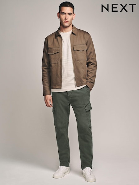 Khaki Green Regular Fit Soft Touch Textured Cargo Trousers (772282) | 86 QAR