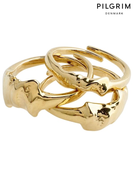 PILGRIM Gold Tone Anne Recycled Adjustable Ring 3-In-1 Set (772744) | €20