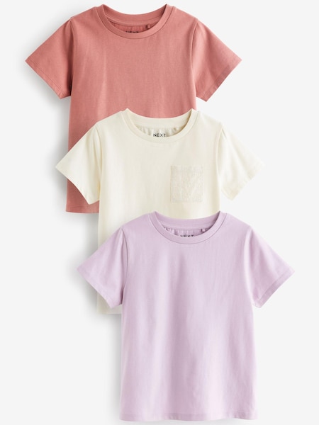 Ecru/Pink/Purple 3 Pack Crochet Pocket T-Shirts (3-16yrs) (772914) | €11 - €17