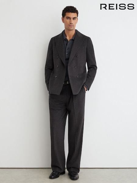Kömür Boz - Classic Fit Reiss Collin Wool-blend Flannel Double-breasted Blazer