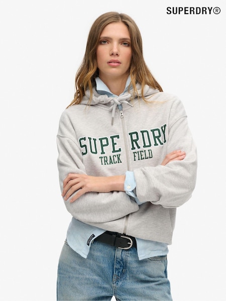 Superdry Cadet Grey Marl College Logo Boyfriend Zip Hoodie (773248) | €83