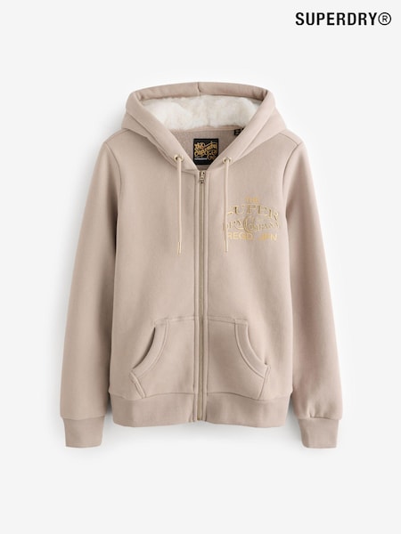 Superdry Warm Grey Luxe Metallic Logo Zip Hoodie (773264) | 161 QAR