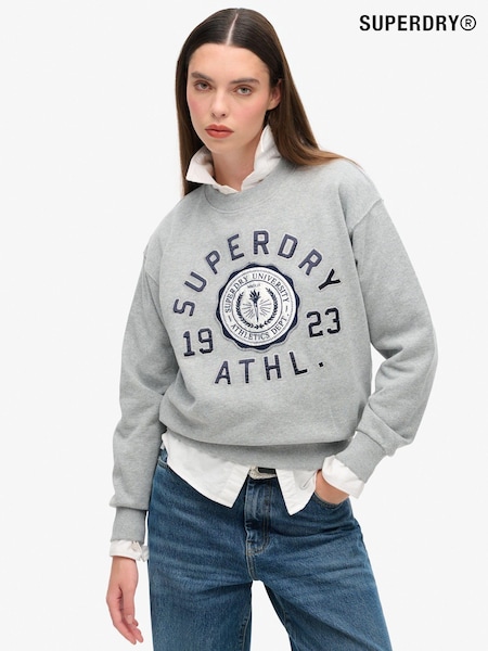 Superdry Ash Grey Marl College Script Loose Sweat top (773390) | R$ 495