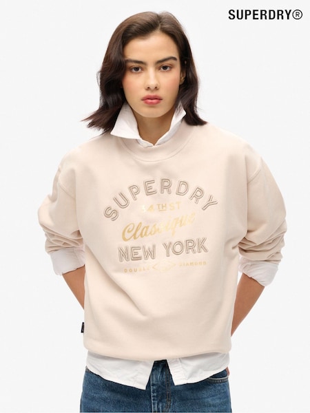 Superdry Cream Oil Blue Green Luxe Metallic Logo Loose Sweatshirt (773513) | €63