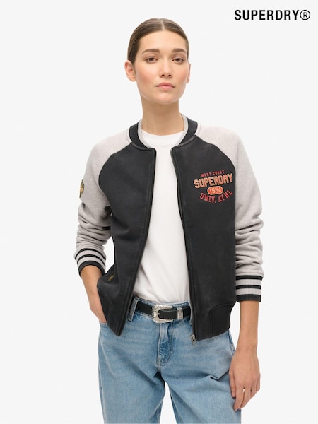 Negru - Superdry College Script Graphic Bomber Hanorac cu glugă (773522) | 521 LEI