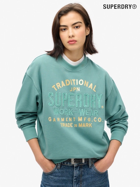 Superdry Oil Blue Green Oil Blue Green Luxe Metallic Logo Loose Sweatshirt (773587) | €63