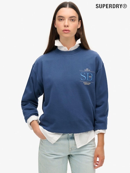 Superdry Sea Blue Oil Blue Green Luxe Metallic Logo Loose Sweatshirt (773816) | €63