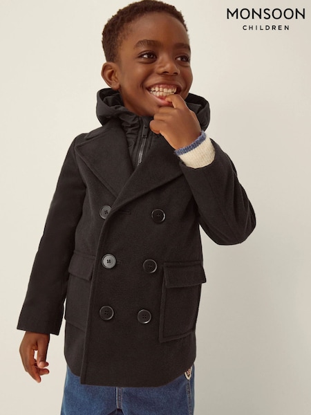 Black - Monsoon Quilted Hood Peacoat