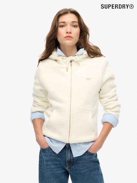 Superdry Off White Essential Borg Lined Zip Hoodie (773874) | R$ 690