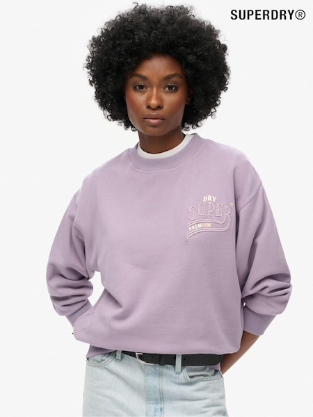 Superdry Brassica Lilac Oil Blue Green Luxe Metallic Logo Loose Sweatshirt (773876) | R$ 495