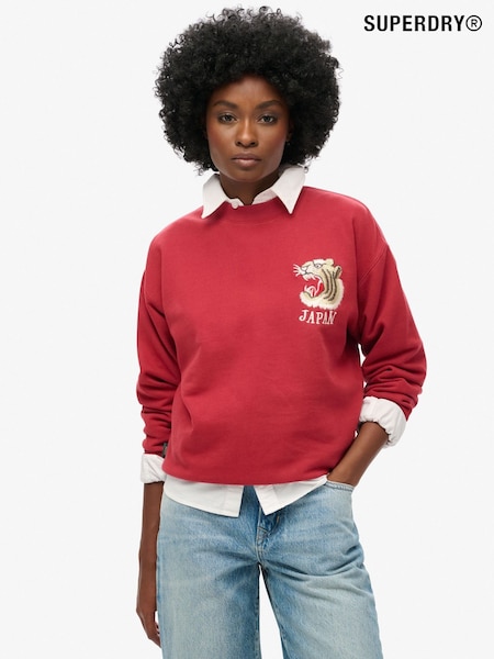 Superdry Red Dahlia Cream Suika Embroidered Loose Sweatshirt (774144) | €69