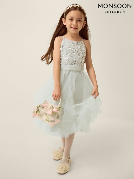 Green - Monsoon Gracie Embellished Waterfall Dress