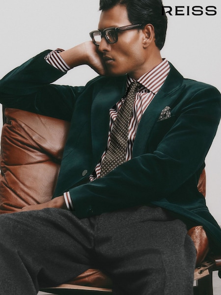 Verde - Tailored Fit Reiss Apsara Velvet Single-breasted Blazer