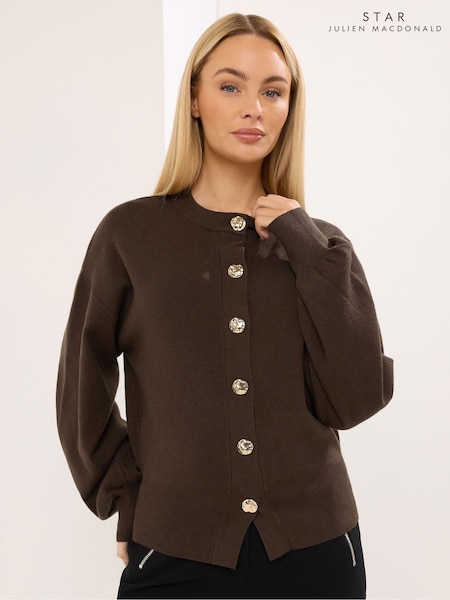 Brown - Star By Julien Macdonald Knitted Gold Button Cardigan
