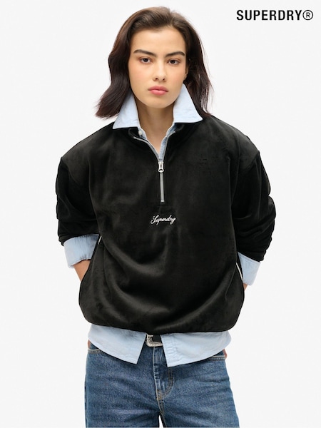 Superdry Black Rock Dark Grey Country Club Velour Half Zip Sweatshirt (774488) | €77