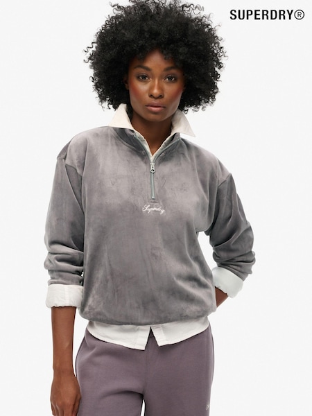 Superdry Rock Dark Grey Rock Dark Grey Country Club Velour Half Zip Sweatshirt (774509) | €77