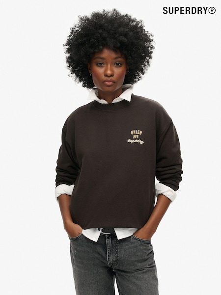 Superdry Bison Black Off White 100% Cotton Workwear Graphic Loose Crew Sweatshirt (774596) | €63