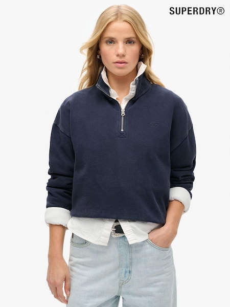 Superdry Rich Navy Glacier Grey Marl 100% Cotton Essential Half Zip Sweatshirt (774600) | R$ 545