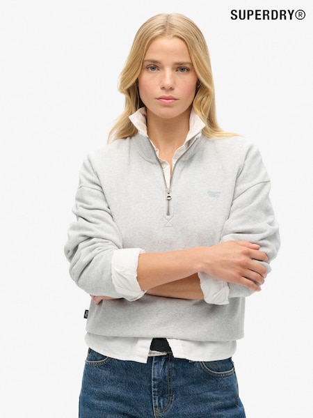 Superdry Glacier Grey Marl Glacier Grey Marl 100% Cotton Essential Half Zip Sweatshirt (774602) | €69