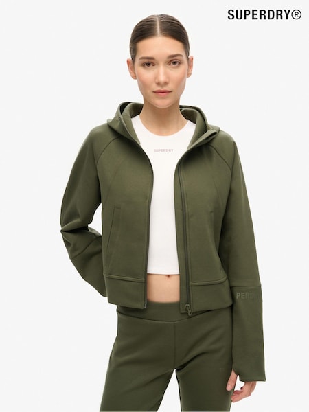 צבע חאקי צבאי - Superdry קפוצ'ון ספורטיבי עם רוכסן מבד Tech בגזרה רפויה (774642) | ‏327‏₪