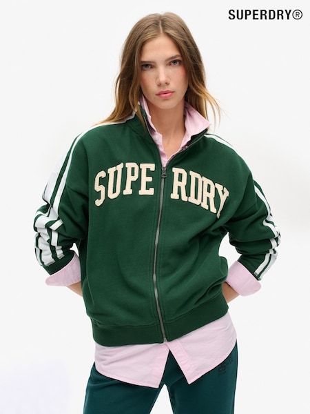 Superdry Enamel Green 100% Cotton Athletic Applique Loose Zip Track Jacket (774649) | 3,905 UAH