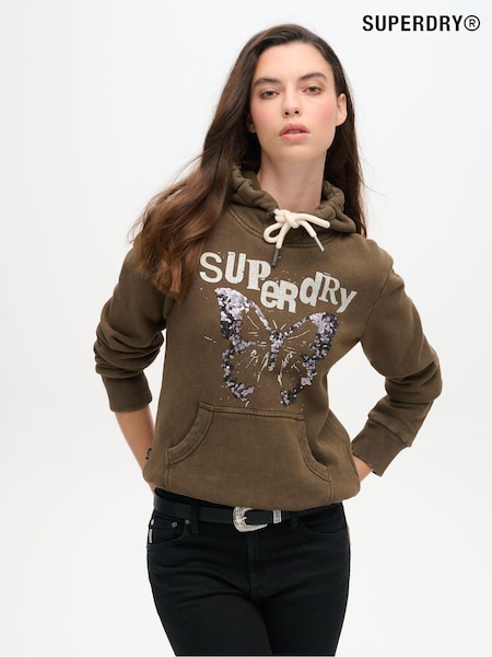 Syvä Khaki Vihreä - Superdry koristeltu punk-graafinen huppu (774854) | €95
