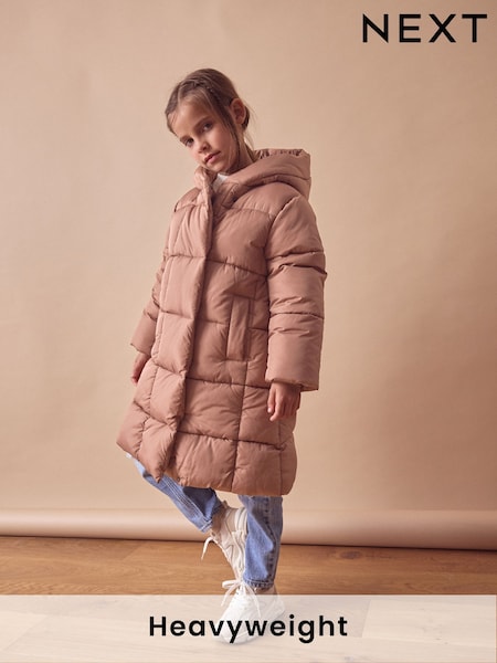 Dusky Pink Longer Length Shower Resistant Fur Lined Hooded Padded Coat (3-16yrs) (775035) | €14 - €17.50