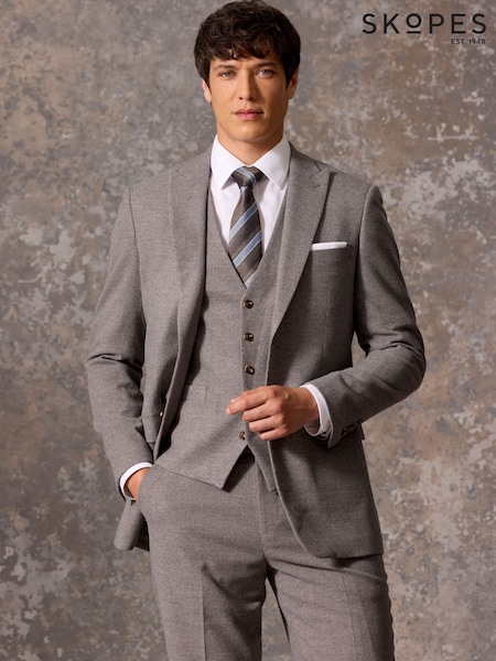 Grey - Single Breasted Skopes Welles Tailored Fit Suit Jacket