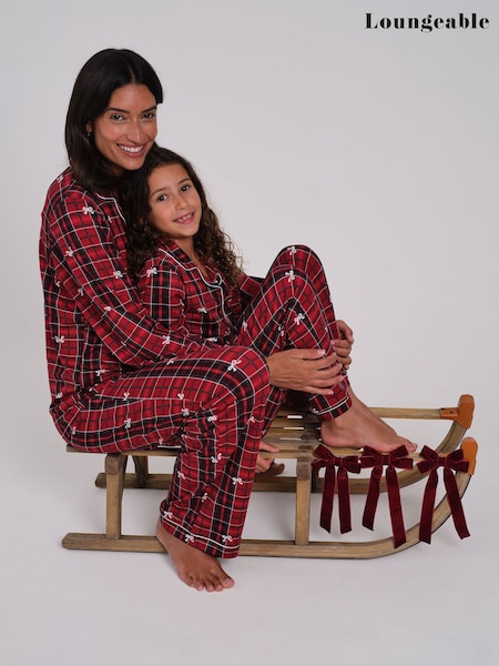 Rouge - Loungeable Christmas Tartan Super Soft Long Sleeve Button Through Pyjamas Set