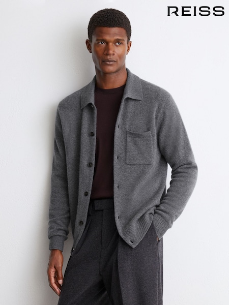 Mid Grey Melange - Regular Reiss Saltash 100% Cashmere Button-through Shirt