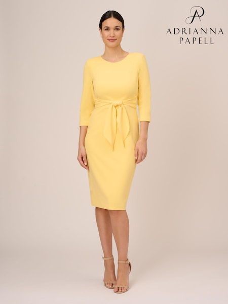 Adrianna Papell Yellow Knit Crepe Tie Waist Sheath Dress (776050) | 638 QAR