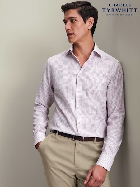 Pink - Regular Charles Tyrwhitt Non-iron Stretch Geometric Print Slim Fit Shirt