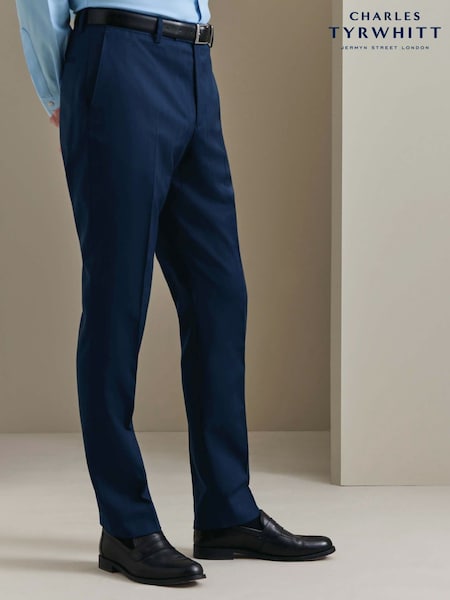 Blue - Regular Charles Tyrwhitt Slim Fit Herringbone Performance Suit Trousers
