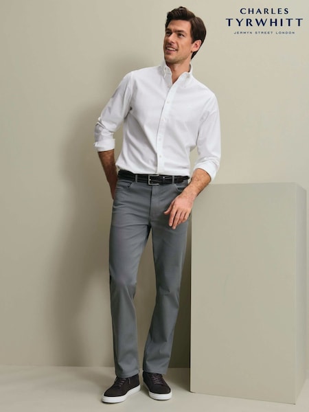 Grey - Regular Charles Tyrwhitt Twill Slim Fit 5 Pocket Jeans