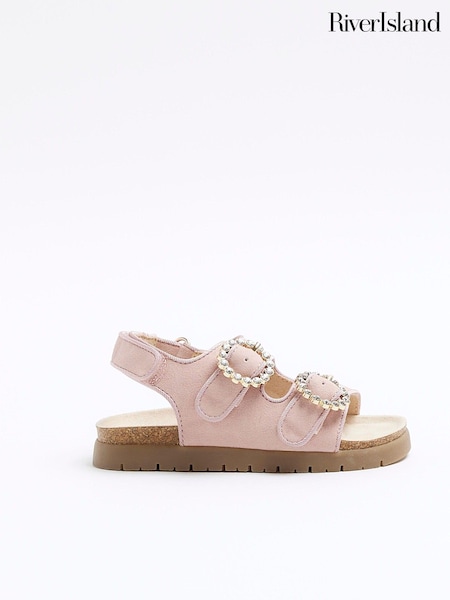 River Island Pink Girls Denim Corkbed Sandals (776631) | $36