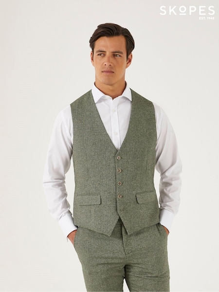 ירוק - Skopes Jude Tweed Tailored Fit Suit Waistcoat (777127) | ‏352‏₪