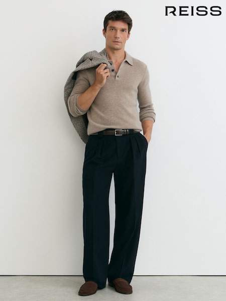 Taupe Melange - Regular Reiss Daunton 100% Cashmere Half-button Polo Jumper