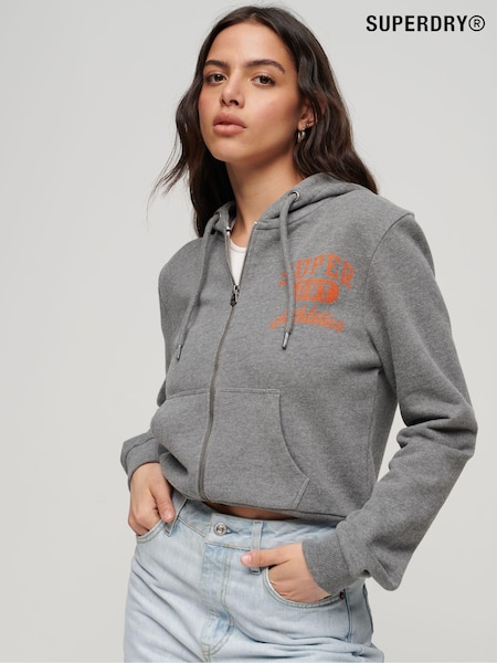 Superdry Grey 100% Cotton Athletic Essential Crop Zip Hoodie (777402) | €58