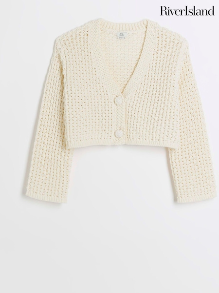 Cream - River Island Girls Ecru Crochet 100% Cotton Crop Cardigan (777459) | € 25 - € 33