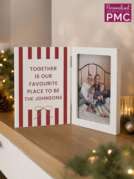 Personalised Candy Cane Stripe Wooden Hinged 6x4 Photo Frame By Pmc