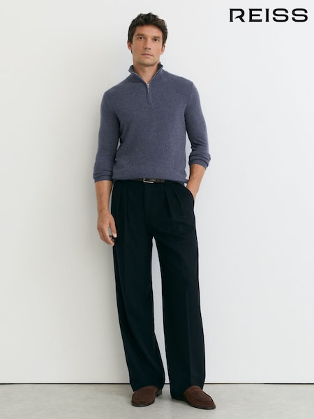 Denim Melange - Regular Reiss Royal 100% Cashmere Half-zip Jumper