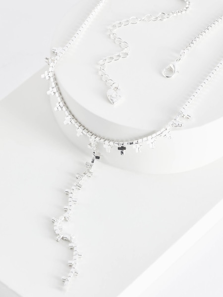 Lipsy Jewellery Silver Tone Fine Diamante Crystal Y Necklace (777705) | €13