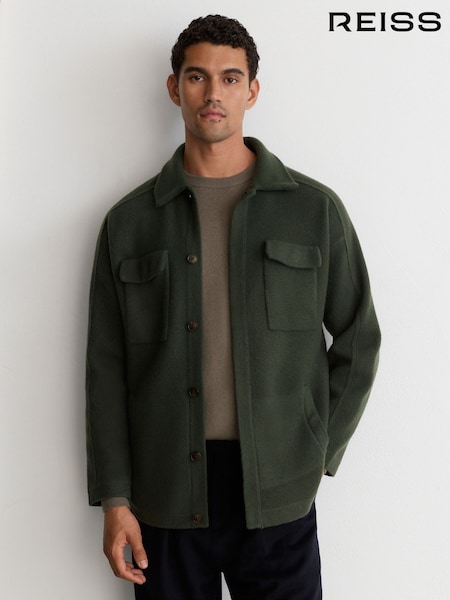 Орман жасылы - Regular Reiss Lockwood Boiled Wool Twin-pocket Overshirt