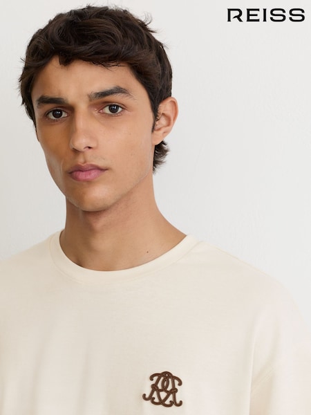Crudo - Regular Reiss Dax Monogram Motif Cotton Relaxed-fit T-shirt