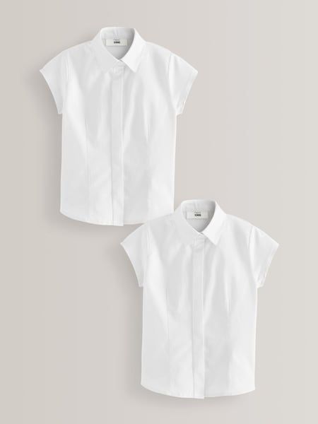 White Fitted Cap Sleeve Cotton Rich Stretch Premium School Shirts 2 Pack (3-18yrs) (778689) | €15 - €25