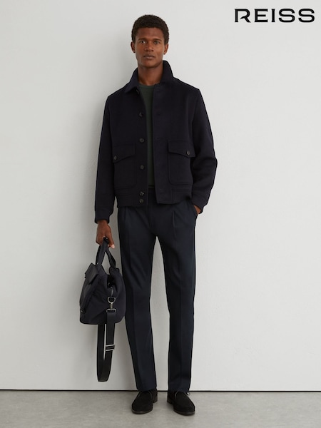 marine - Regular Reiss Float Cotton-blend Side-adjuster Trousers Tailored-fit