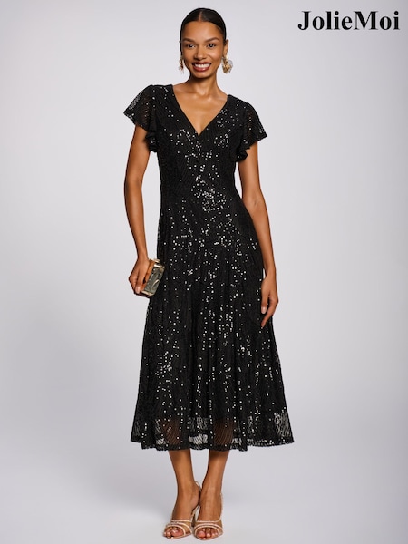 Black - Jolie Moi Sequin V-neck Fit & Flare Maxi Dress