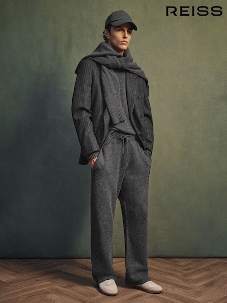 Charcoal Grey - Regular Reiss Blake Monogram Wool Relaxed-fit Knitted Joggers