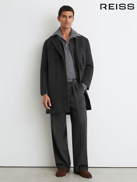 Charcoal Grey - Regular Reiss Dusk Wool-blend Double-breasted Epsom Overcoat